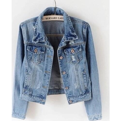 2019 New Hot cowboy Rushed Real Jacket womens Formal Coat Womens Water Wash Design Turn-down Collar Jacket Denim Outerwear 560