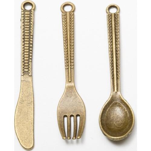 Charm Tiny Tea Spoon Knife And Fork Shape Necklace for Women Creative Mini Long Link Chain Jewelry Accessories 10pcs