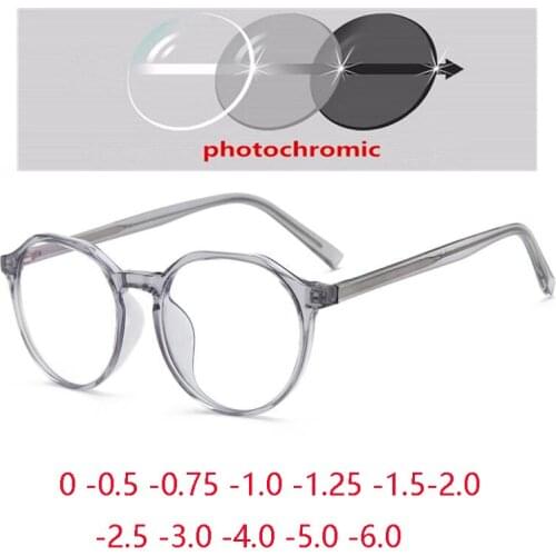 Blue Light Blocking TR90 Oval Nearsighted Glasses Transparent Gray Photochromic Diopter Glasses Prescription 0 -0.5 -0.75 To -6