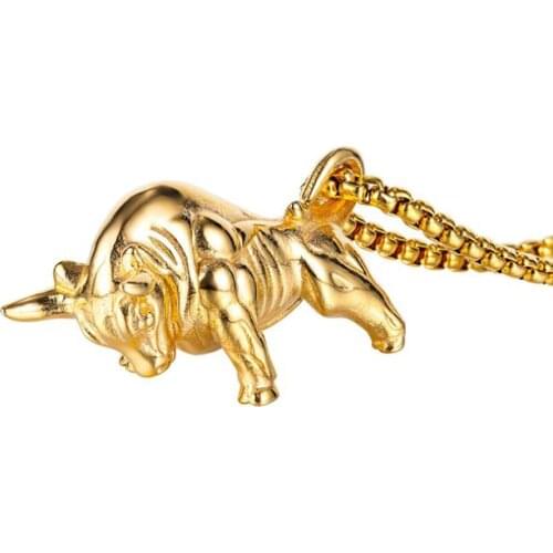 Stainless Steel Gold Taurus Cattle Punk Rock Animal Pendant Necklace Jewelry Gift For Him with Chain