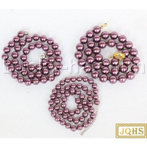 JQHS AAA 18" 8mm 10mm 12mm wine red south sea shell pearls necklace gold plated clasp j13200