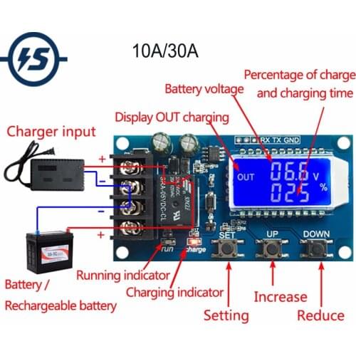 Li-ion Lithium Battery Charger Board Charger Module+Protection BMS Protection Board Module LCD Display 10A/3A DC 6V-60V