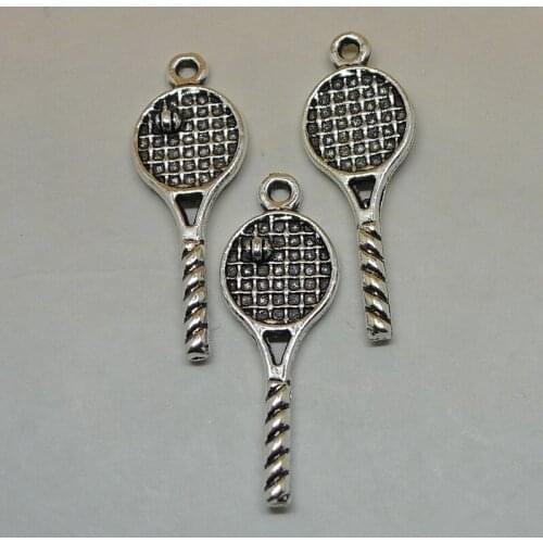 Nevstop 100pcs/lot Antique Silver Tennis Racket Charms 10x29mm Sport Charms DIY Jewelry Making