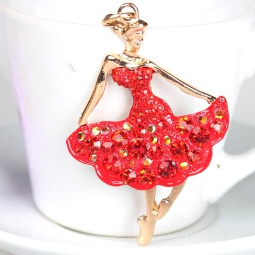 R Ballet Red Dancing Girl Lady Pendant Charm Crystal Purse Bag Car Keyring Key Chain Gift Ballet Series Women Accessories