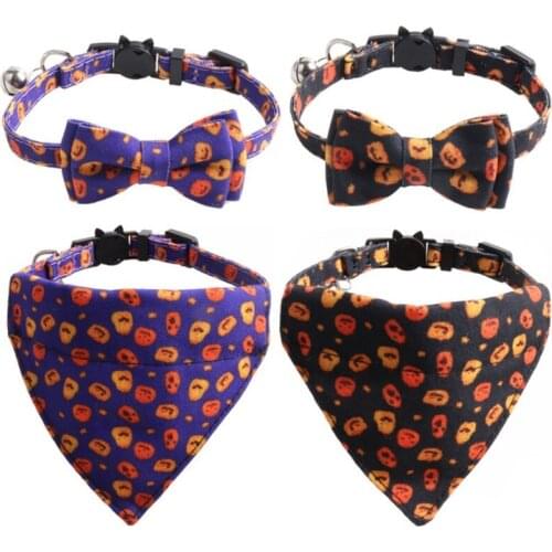 Halloween Adjustable Cute Pet Bandanas Collar Set for Dogs Cats Pet Puppy Dog Collars Bibs with Bell Cute Bow Tie Pets Supply