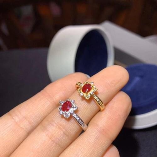 Ruby ring for women natural gemstone girl silver ring real 925 silver surface golden plated lucky birthstone birthday gift hot