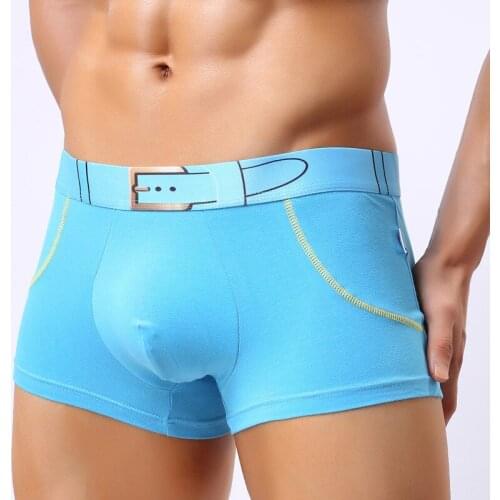 Sexy Underwear Men Boxers Shorts Cotton U Convex Pouch Mid-waist Buckle Underpants Cueca rcalzoncillo opa interior hombre S M L