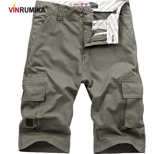 2020 Plus Size 30-44 Mens Summer Military Casual 100% Cotton Army Green Multi Pocket Shorts Man Khaki Cargo Work Blue Trousers