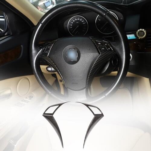 Carbon Fiber Style Car Steering Wheel Decoration Cover Trim Frame Sticker For BMW 5 Series E60 E61 2003-2010 Auto Accessories