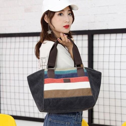 Large Capacity Women Canvas Handbags High Quality Ladies Striped Shoulder Bag New Fashion Female Messenger Bags Casual Tote Bags