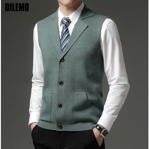 Level 4 Super Anti-pilling Top Grade Pleuche New Lapel Fashion Brand Knit Cardigan Casual Trendy Autum Sweater Vest Sleeveless