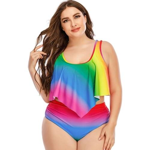 New Rainbow Plus Size Swimwear Bikini For Women 2021 High Waist Biquini Ruffle Swimsuit Beach Mujer Bathing Suit Tankini 4XL 5XL