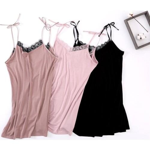 Fdfklak Ladies Sexy Nightdress Sleeveless Nighties Summer New Nightgown Black/Pink Lace Nightdress Sleepwear Home Dress