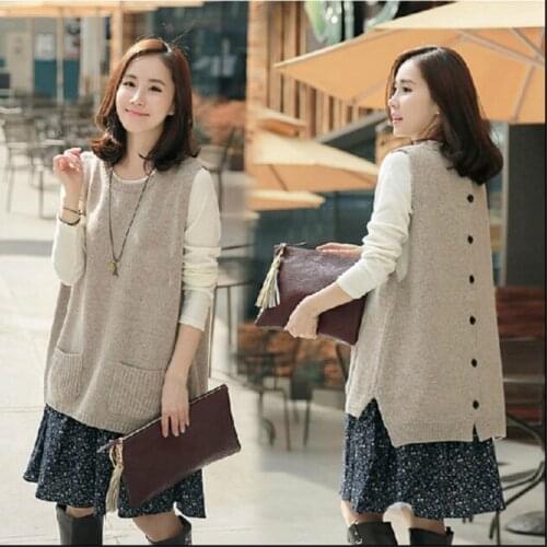 2020 Women Autumn Cashmere Wool Knitted Sweaters O-Neck Loose Vests With Buttons Female Pullovers Sleeveless Oversized Sweater
