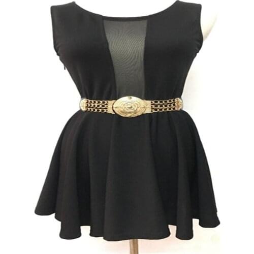 Women Waist Belts Fashion Ladies Floral Elastic Wide Gold Metal Belt For Dress Golden Chain Belt Girls Clothing Decoration