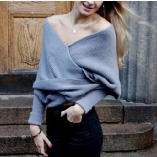 Women Wrap Pullover Sweater Solid Long Sleeve V-Neck Warm Knit Cape Spring/Summer Shawl Crochet Top Blanket Shawl Sweaters