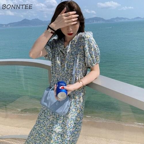 Short Sleeve Dress Women Oversize All Match Floral Elegant Simple Lovely Popular Stylish Japanese O-neck Style Summer College