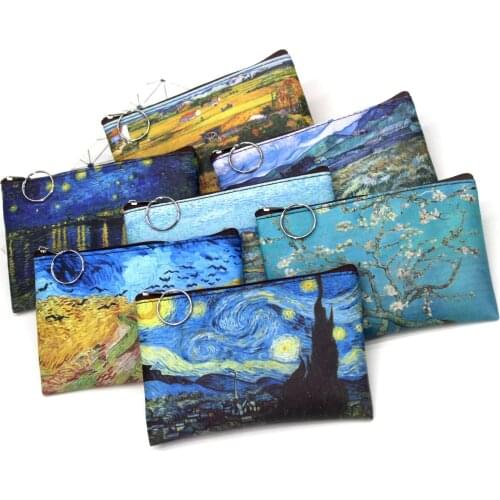 1 Pcs Mini Vintage Oil Painting Coin Purse Women Girls Fashion Printed PU Wallet Lipstick Portable Money Purse Pocket Bag New