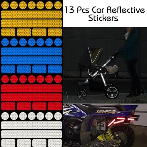 13 Pieces in 1 Car Safety Warning Tape Reflective Strips 4 Colors Bumper Bike Decal Sticker Car Sticker Car-styling