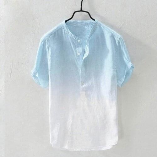 2021 Summer Mens Shirts Cool And Thin Breathable Shirt Collar Hanging Dyed Gradient Cotton Shirt Linen Shirt Male