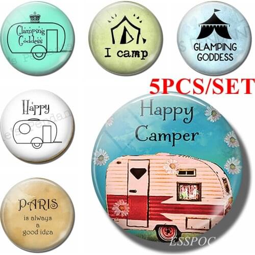 5PCS/SET I Camp Quote 25mm Round Glass Cabochon Jewelry Cute Travel Car Glamping Goddess Making Friend Lover Gifts