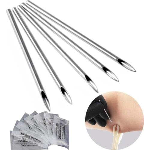 50/100PCS Surgical Steel Catheter Piercing Needles Straight Sterile Nose Ear Navel Piercing Tattoo Needle Body Pircing Tools Kit