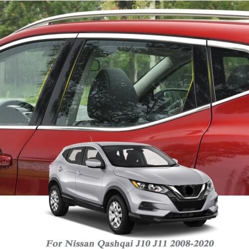 6pcs Car Styling For Nissan Qashqai J10 J11 2008-2020 Car Window Trim Sticker Middle Column Stickers PVC External Accessories