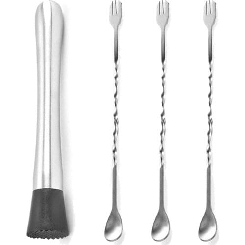8Inch Stainless Steel Cocktail Muddler & 10Inch Mixing Spoon Home Bar Tool Set,for Make Mojito Mint Juleps Drink Juices