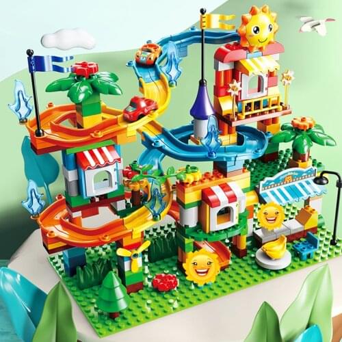 Big Size Marble Race Run Maze Ball Track Building Blocks DIY Colorful Funnel Slide Assemble Bricks Educational Toys For Children