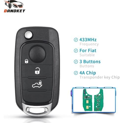Dandkey Remote Car Key 433.92Mhz 4A Chip For Fiat 500X Egea Tipo 2016 2017 2018 3/4 Buttons Fob Uncut Remote Control Flip Key