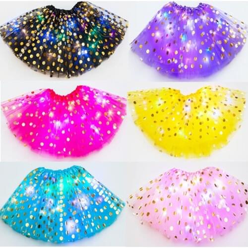 Baby Child Girls Dotted Pettiskirt Candy Colors LED Glitter Tutu Skirt Kids Princess Girls Ball Gown Birthday Party Skirts Gift