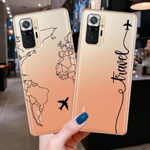 World Map Travel Soft TPU Phone Cases For Xiaomi Mi 10T Note 10 Lite Poco X3 NFC Redmi Note 9S 8 9 Pro 8T 10S 10 Pro Max Cover S