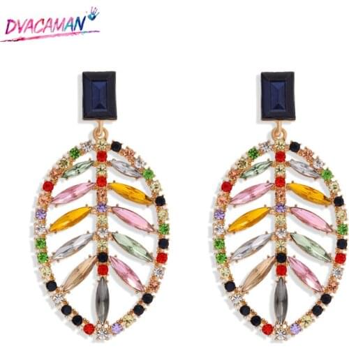 Dvacaman Bohemian Colorful Crystal Leaf Big Dangle Drop Earrings for Women 2020 Jewelry INS Creative Green Plant Statement Gifts