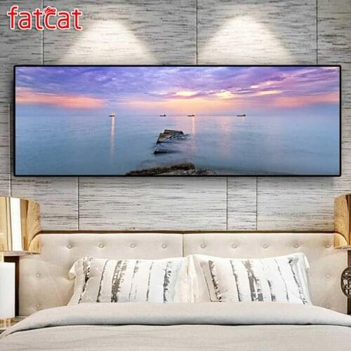 FATCAT large 5D Diy Daimond Painting Sunset seascape Full Square Round Drill Rhinestone Embroidery Sale home decor AE1605