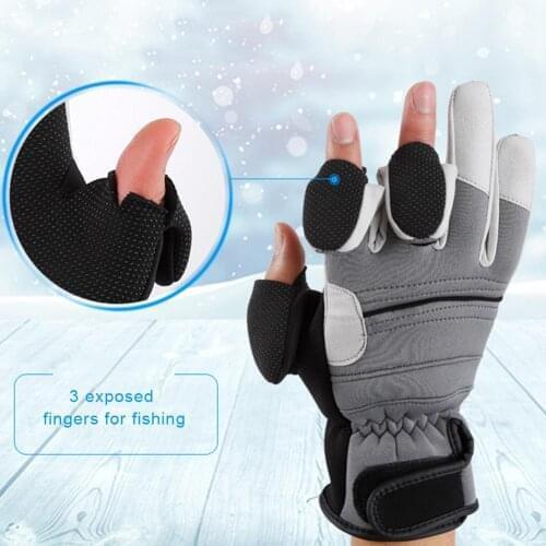 Cotton Velvet Ice Fishing Glove Winter Windproof Fishing Gloves Touchscreen Gloves With 3 Cut Fingers For Cycling Running