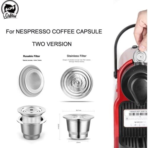 ICafilas For Nespresso Refillable Capsule Reutilizable Stainless Steel Reusable Capsules Coffee Filter Pod Coffee Tamper Spoon