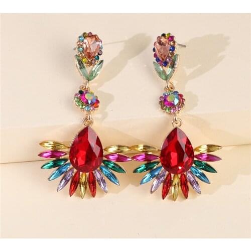 JURAN Hot Vintage Colorful Crystal Long Drop Earrings For Women Fashion Jewelry Accessories Dangle Pendientes Bijoux Party Gifts
