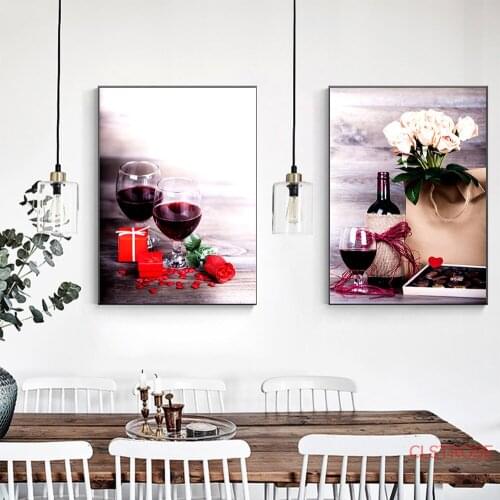 Kitchen Poster Red Wine and Bottle Drink Canvas Painting Print Wall Art Picture Refectory Restaurant Home Decoration Pictures
