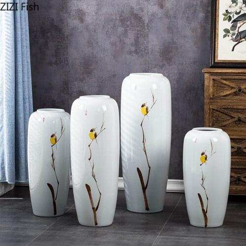 Chinese Classic Ceramics Vases Ink Painting Large Floor Vase Living Room Flower Insert Glaze Porcelain Crafts Vintage Home Decor