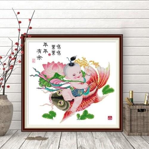 China embroidery sends blessings to children lotus and carp Threads for knitting cross stitch kits needlework sets