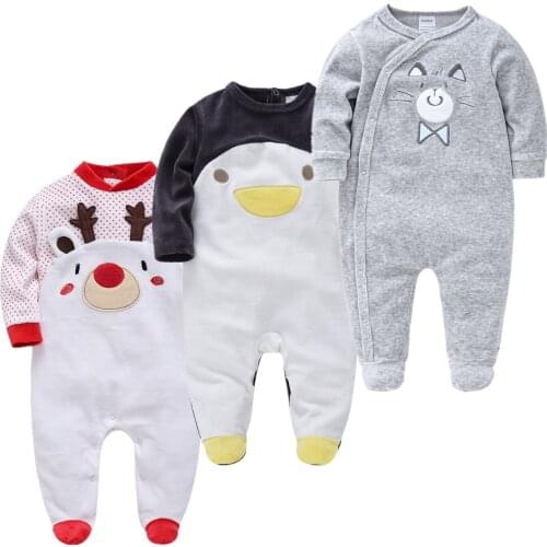 Christmas Baby Jumpsuit Pyjamas 3PCS Cartoon Winter New Born Baby Clothes One Pieces Pajamas Fleece Newborn Jumpsuit Costume