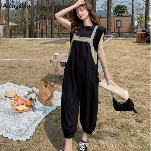 Jumpsuits Women Casual Streetwear BF Fashion All-match Comfortable Patchwork Ulzzang Loose Lovely Students Cute Tender Ladies