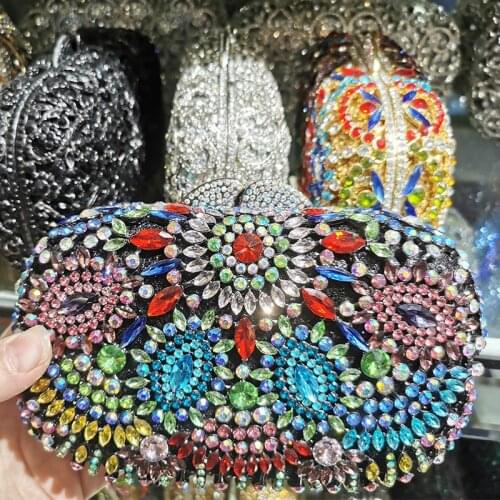 Multi-Colored Big Rhinestone Purse High Quality Womens Crystal Evening Bag Clutch Elegant Ladies Diamond Party Prom Handbags