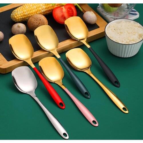 Square Rice Spoon Stainless Steel Soup Spoons Reusable Dessert Spoon Creative Ice Cream Tool Kitchen Tableware for Restaurant