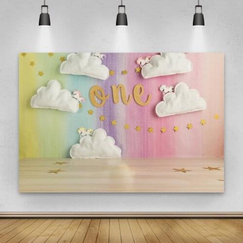 Laeacco 1st Birthday Photo Backdrops For Baby Cartoon Clouds Party Decro Baby Portrait Scenic Photographic Backgrounds Photozone