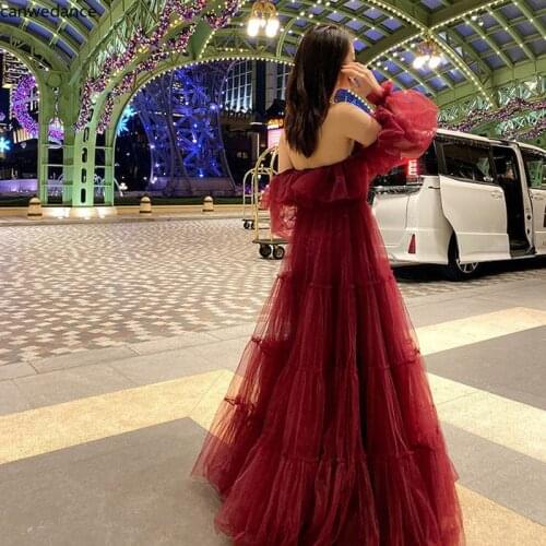 Tingfly Fashion Celebrity Same Style Off The Shoulder Slash Neck Pary Night Dress Ruffle Dark Red Casual Daily Evening Dress