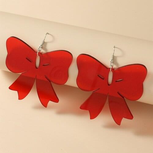 Fashion Transparent Pink Red Bow Bowknot Drop Earrings Lovely Acrylic Long Dangle Earrings For Women Girls Fashion Jewelry Gifts
