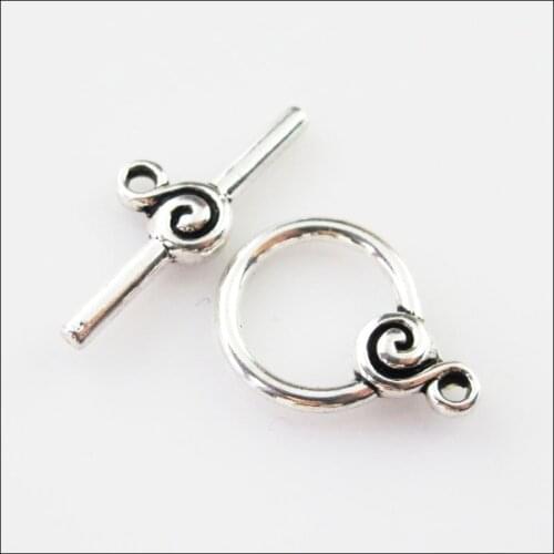 Fashion 12Sets Tibetan Silver Smooth Round Circle Bracelet Toggle Clasps Connectors