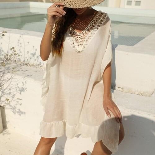 Tassel Bikini Cover Ups Summer Beach Dress Women Solid Swimwear Cover-Up Beachwear Sexy Hollow Backless Bathing Suit Cover-ups