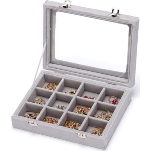 New 12 Slots Of Size 20*15*4.8cm Velvet Jewelry Ring Earring Necklace Pendant Display Box Stackable Tray Holder Storage Showcase